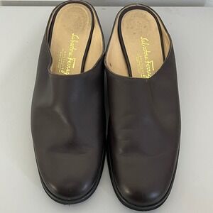 Salvatore Ferragamo Vintage Chocolate Brown Leather  Painters Mules Size 6.5